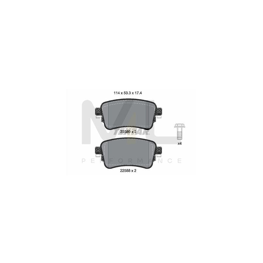 TEXTAR 2258801 Brake pad set with acoustic wear warning, with brake caliper screws