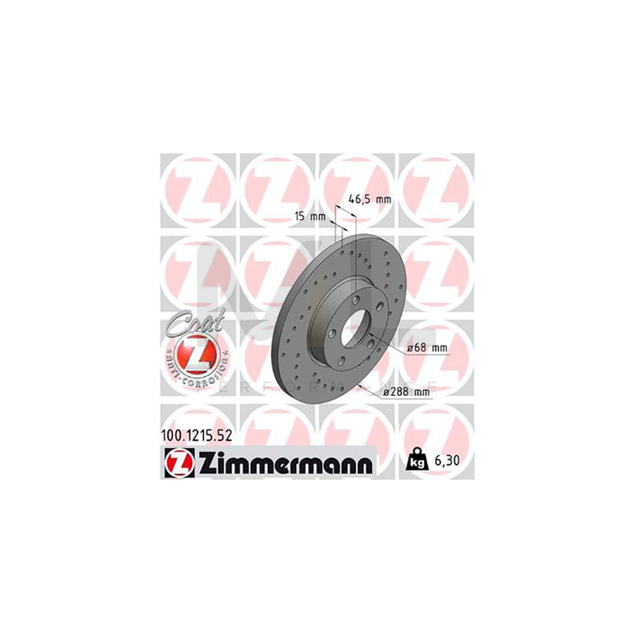 ZIMMERMANN SPORT COAT Z 100.1215.52 Brake Disc Perforated, Solid, Coated, High-carbon  - 1 piece