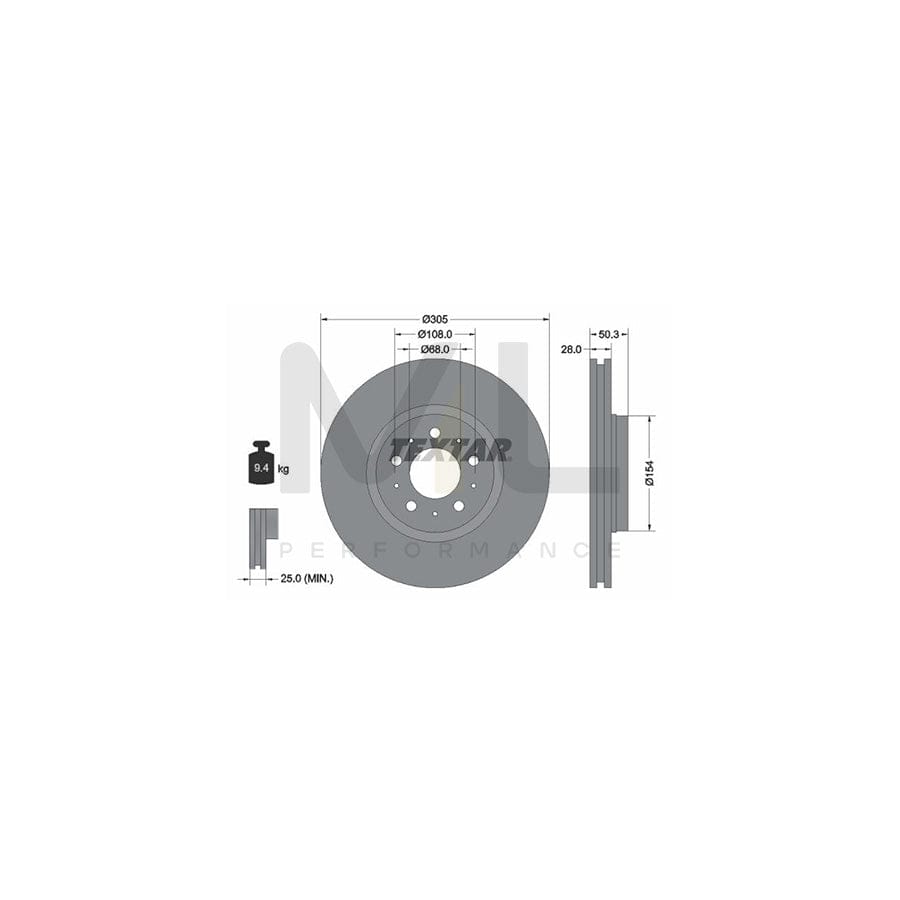 TEXTAR PRO 92100603 Brake Disc Externally Vented, Coated, without wheel hub, without wheel studs  - 1 piece