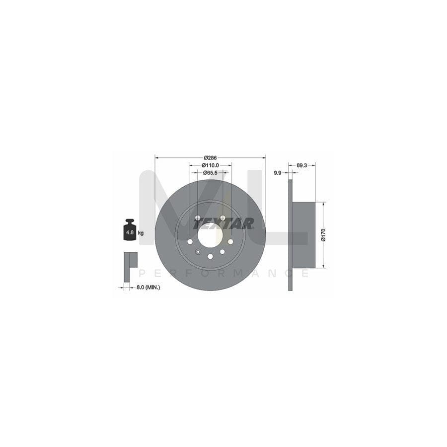 TEXTAR 92075700 Brake Disc Solid, without wheel hub, without wheel studs  - 1 piece