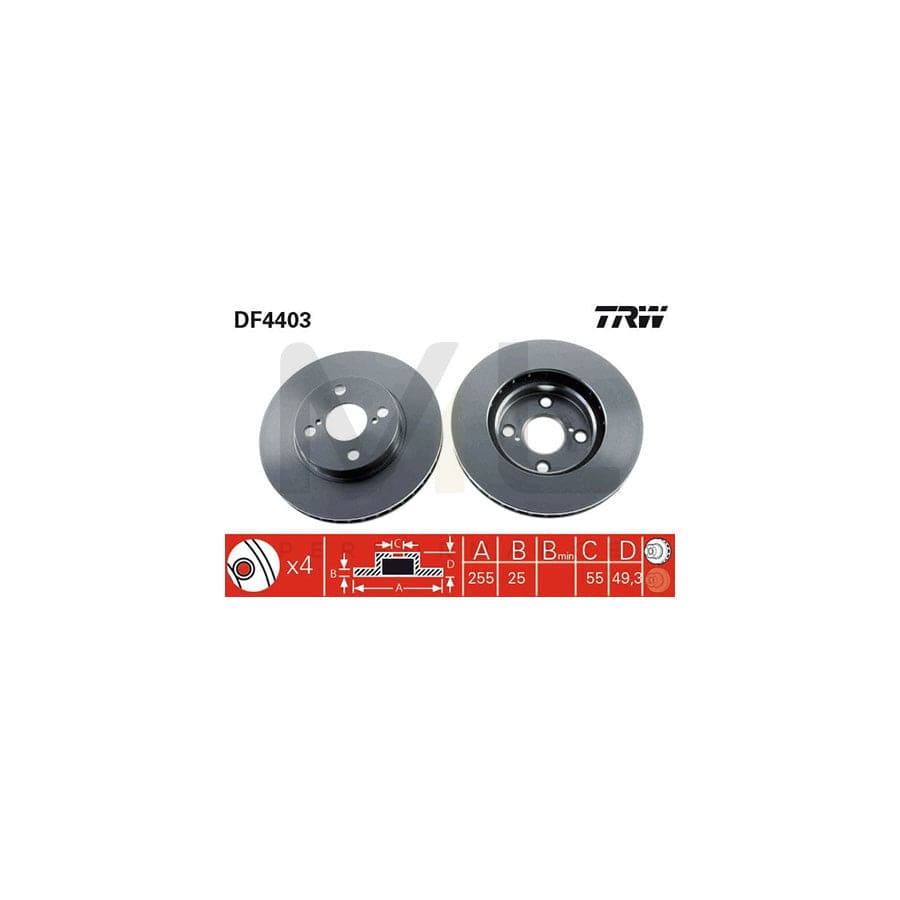 TRW DF4403 Brake Disc Vented, Painted, High-carbon  - 1 piece