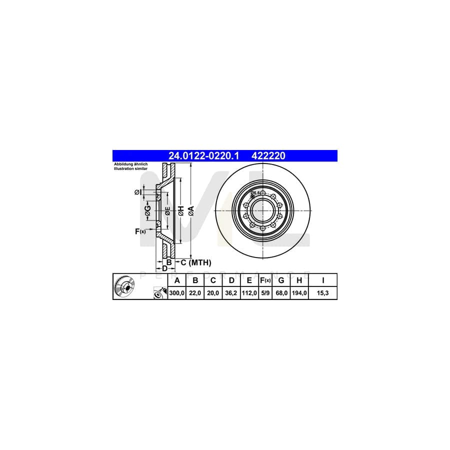 ATE 24.0122-0220.1 Brake Disc for AUDI A4 Vented, Coated, High-carbon  - 1 piece