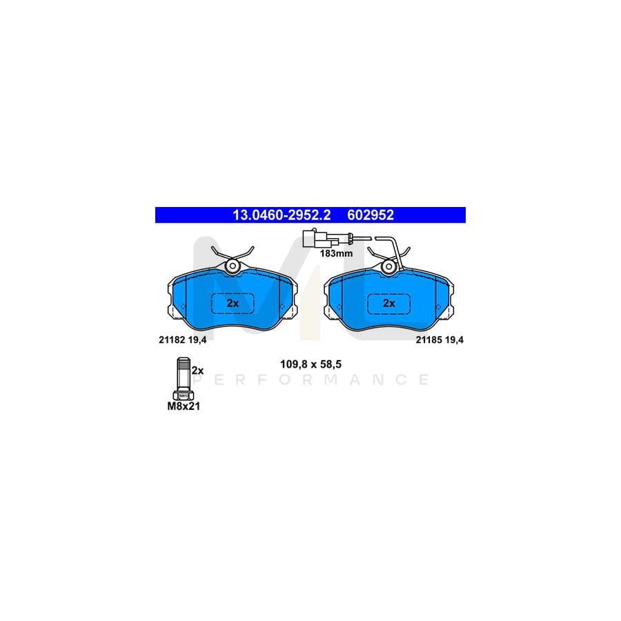 ATE 13.0460-2952.2 Brake pad set incl. wear warning contact, with brake caliper screws