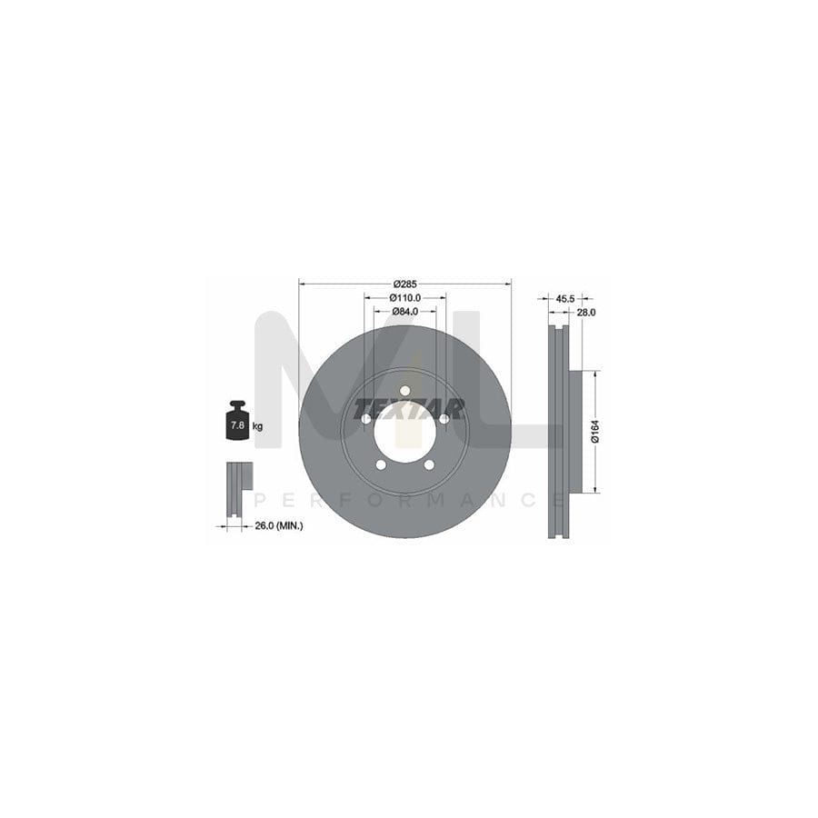 TEXTAR 92093400 Brake Disc for TOYOTA HIACE Internally Vented, without wheel hub, without wheel studs  - 1 piece