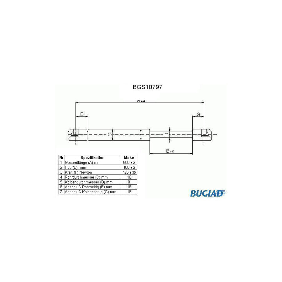 BUGIAD Bgs10797 Tailgate Strut for Ford Fiesta Mk5 Hatchback (Jh1, Jd1, Jh3, Jd3)