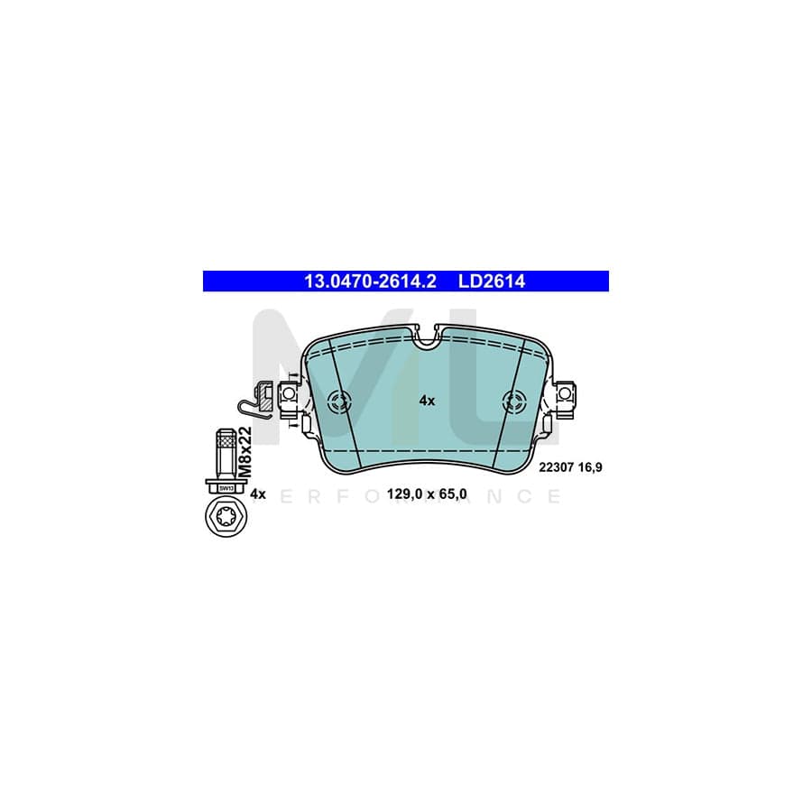 ATE 13.0470-2614.2 Brake pad set excl. wear warning contact, prepared for wear indicator, with brake caliper screws