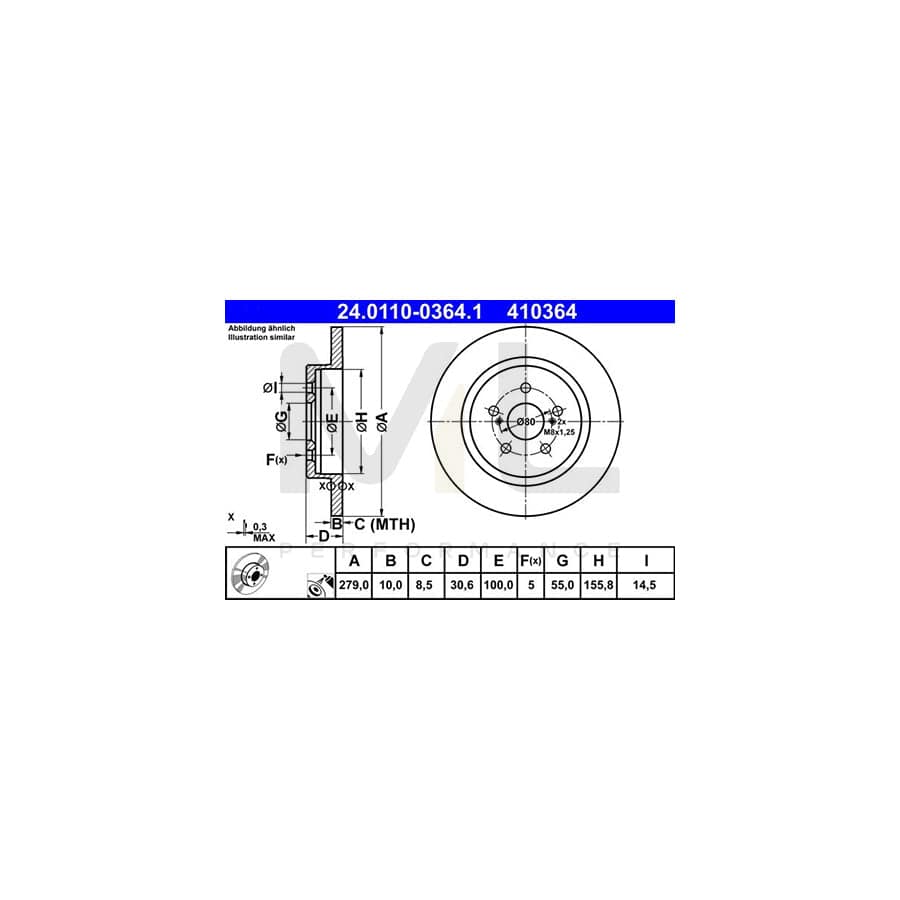 ATE 24.0110-0364.1 Brake Disc Solid, Coated  - 1 piece