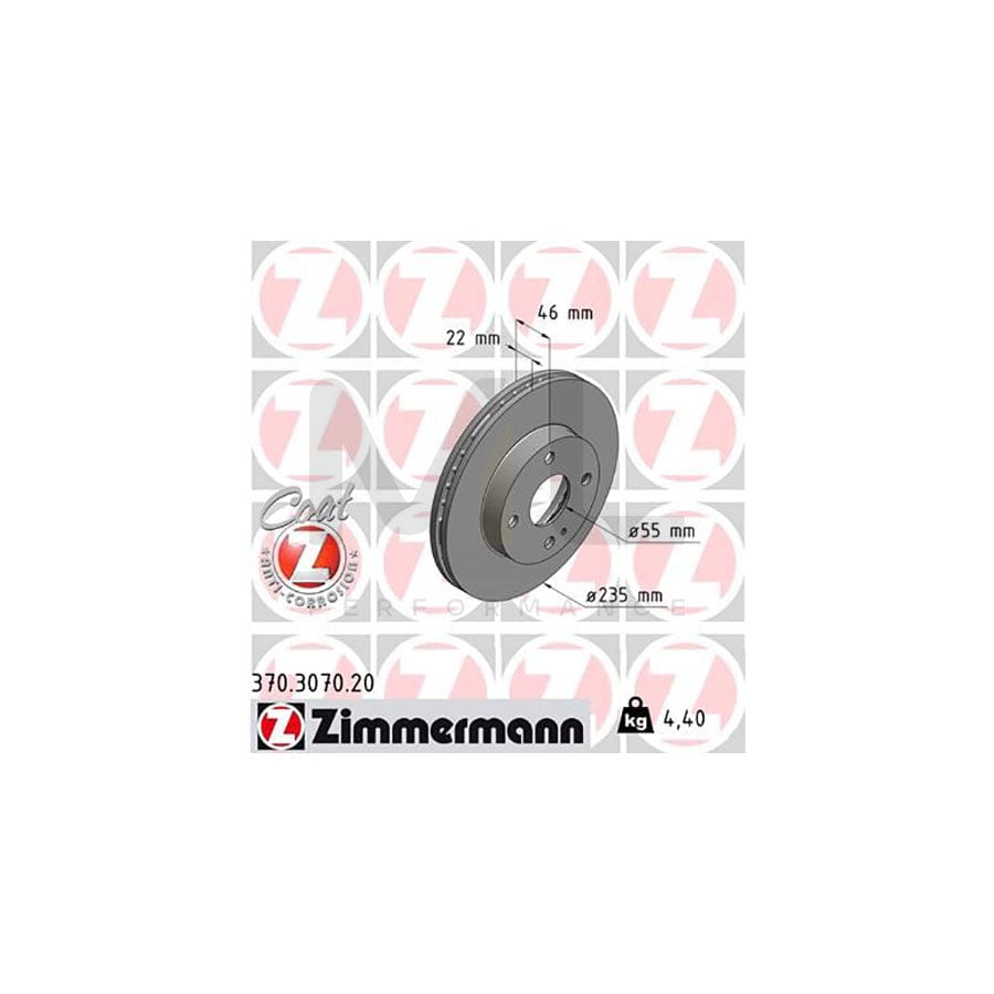 ZIMMERMANN COAT Z 370.3070.20 Brake Disc for MAZDA 323 Internally Vented, Coated  - 1 piece