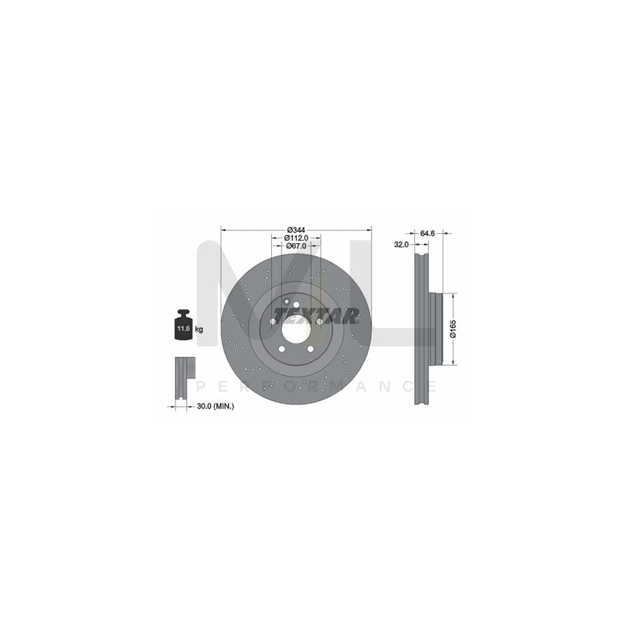 TEXTAR PRO+ 92277605 Brake Disc suitable for MERCEDES-BENZ SLK (R172) Internally Vented, Perforated, Coated, High-carbon, without wheel hub, without wheel studs  - 1 piece