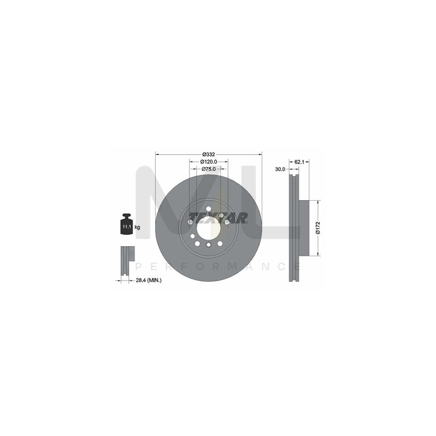 TEXTAR PRO+ 92107205 Brake Disc Internally Vented, Coated, High-carbon, without wheel hub, without wheel studs  - 1 piece