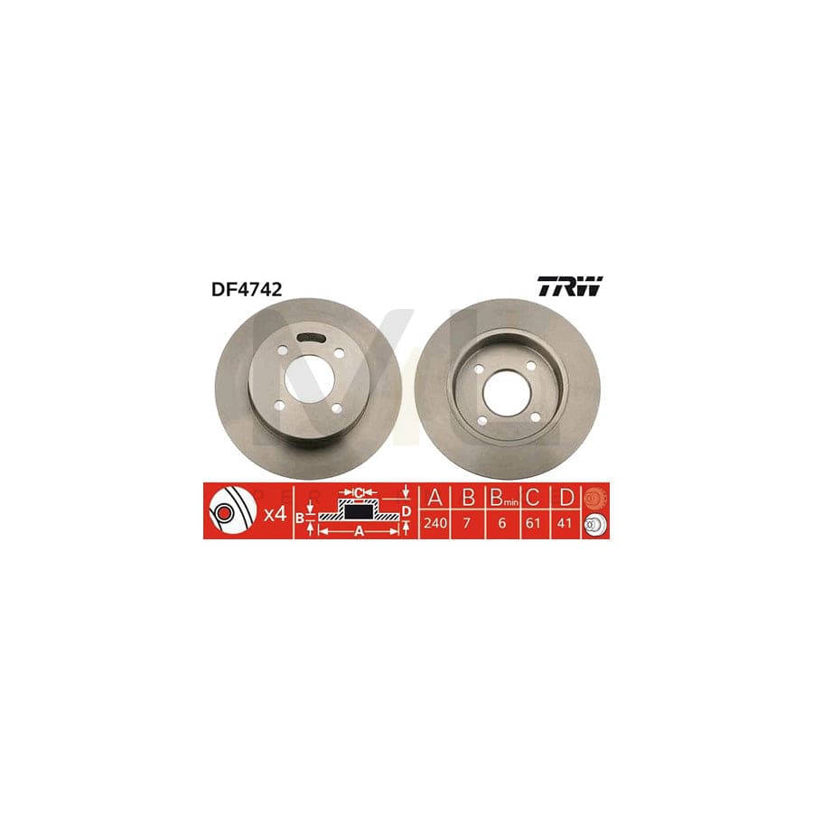 TRW DF4742 Brake Disc for NISSAN Micra II Hatchback (K11) Solid, Painted  - 1 piece