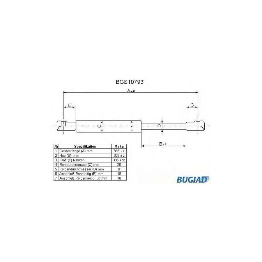 BUGIAD Bgs10793 Tailgate Strut for Citroen XM