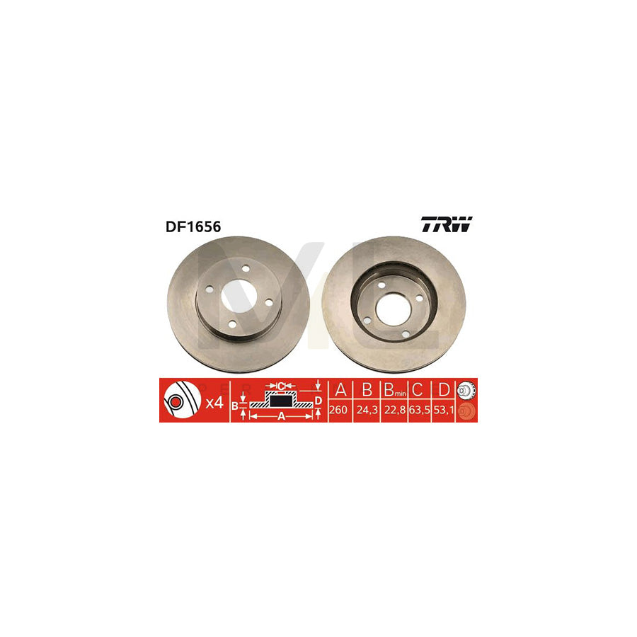 TRW DF1656 Brake Disc Vented  - 1 piece