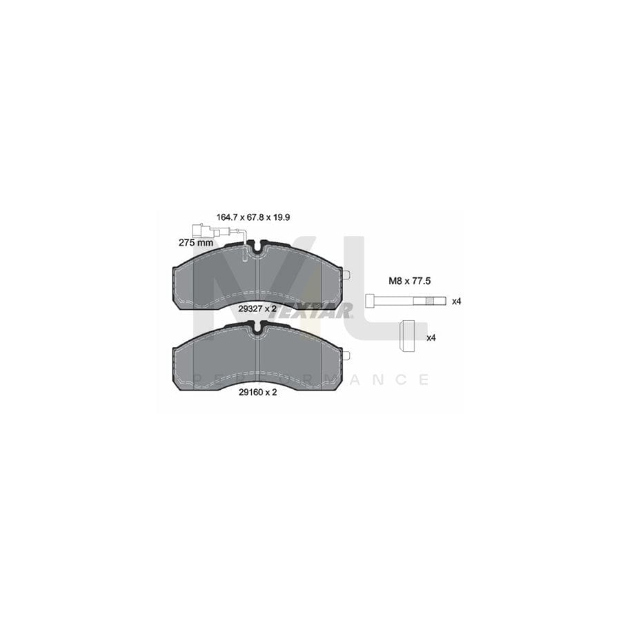 TEXTAR 2932701 Brake pad set with integrated wear warning contact, with accessories