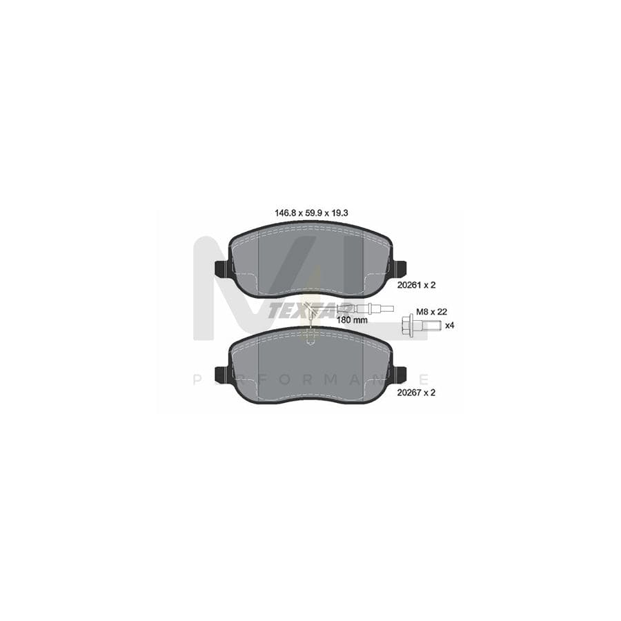 TEXTAR 2026101 Brake pad set with integrated wear warning contact, with brake caliper screws