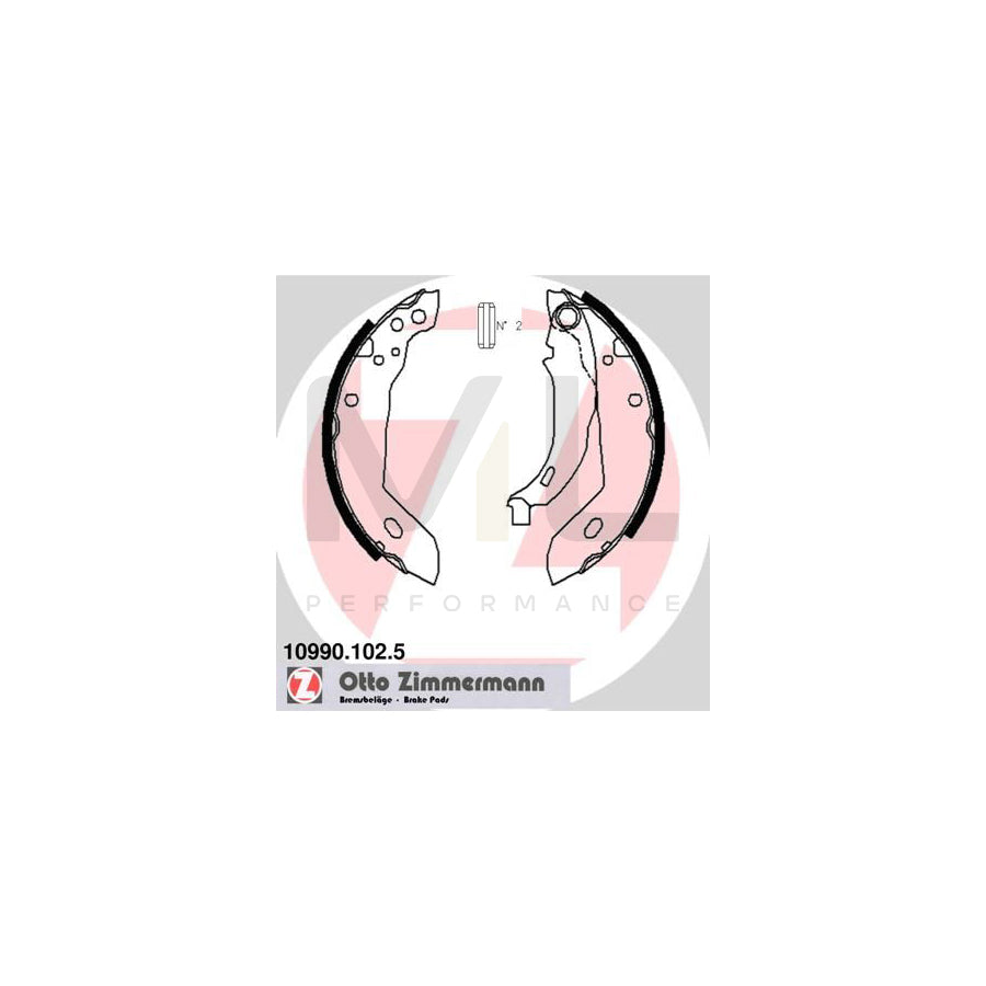 ZIMMERMANN 10990.102.5 Brake Shoe Set Photo corresponds to scope of supply, with lever