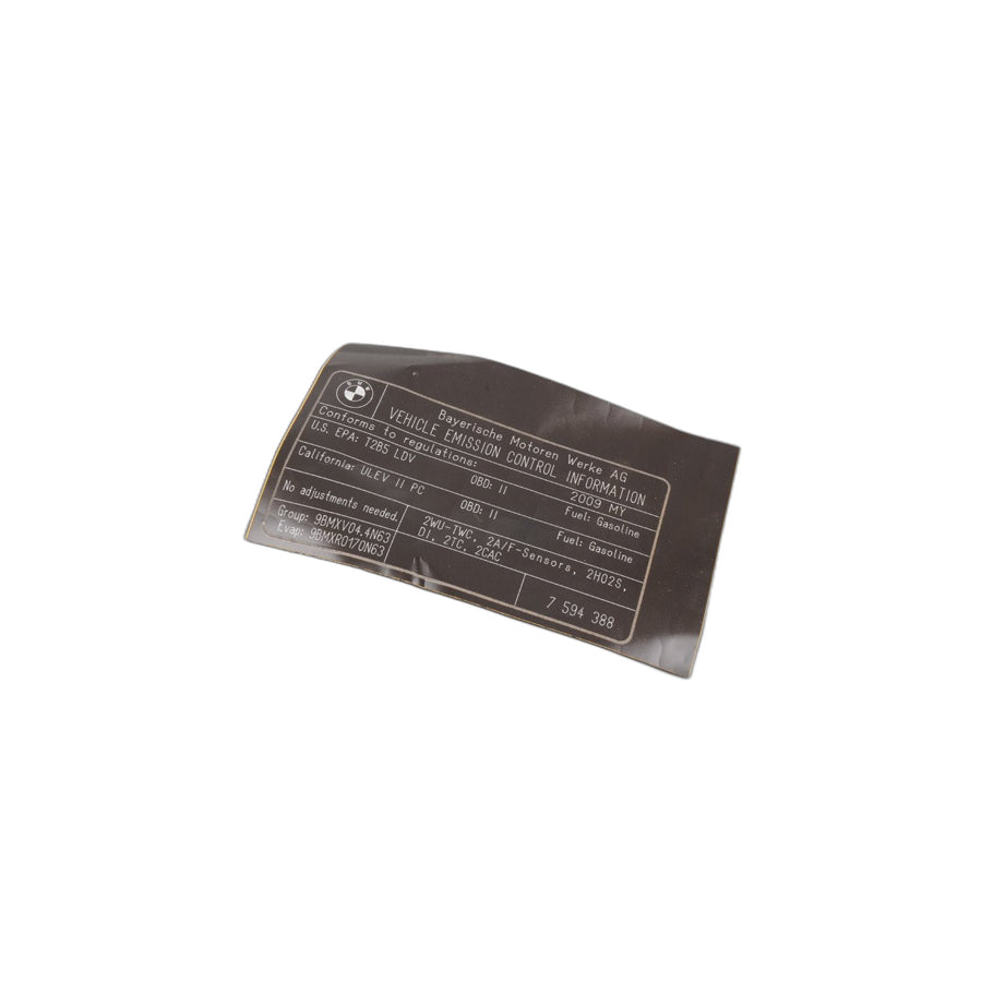 Genuine BMW 71227594388 Label "Exhaust Emission" MJ09/F01N63 (Inc. 750i, 750iX & 750Li)