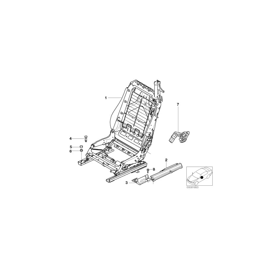 Genuine BMW 52109118176 E46 E64 Seat Backrest Frame Right (Inc. 325Ci, 635d & M3)