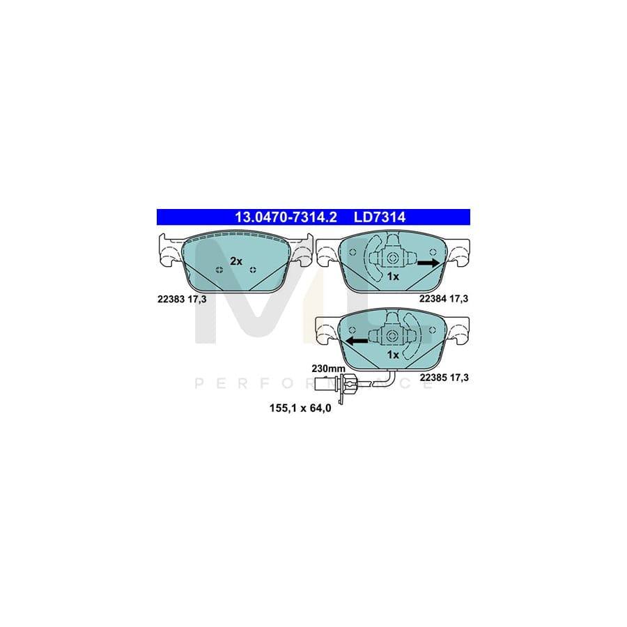 ATE 13.0470-7314.2 Brake pad set with integrated wear warning contact