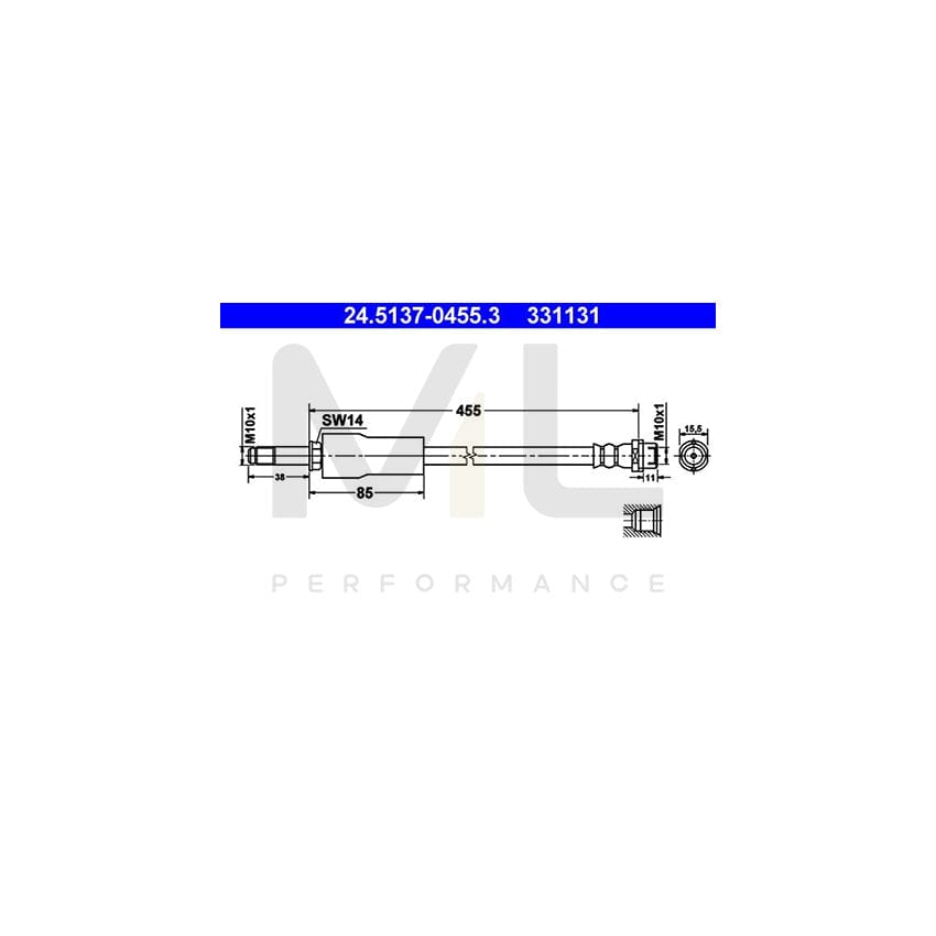 ATE 24.5137-0455.3 Brake Hose suitable for MERCEDES-BENZ SPRINTER 455mm, M10x1