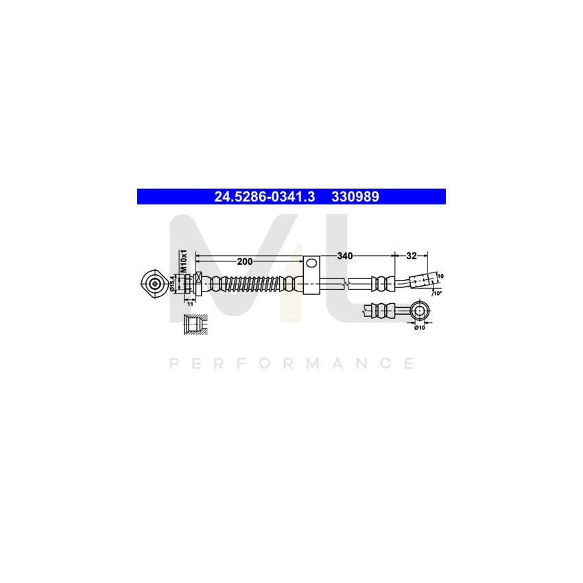 ATE 24.5286-0341.3 Brake Hose for HYUNDAI Amica / Atoz (MX) 340mm, M10x1