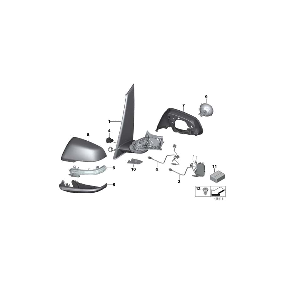 Genuine BMW 51167415789 F45 Exterior Mirror W/O Mounted Parts, Left SHADOW-LINE (Inc. 225xe, 220dX & 218dX)