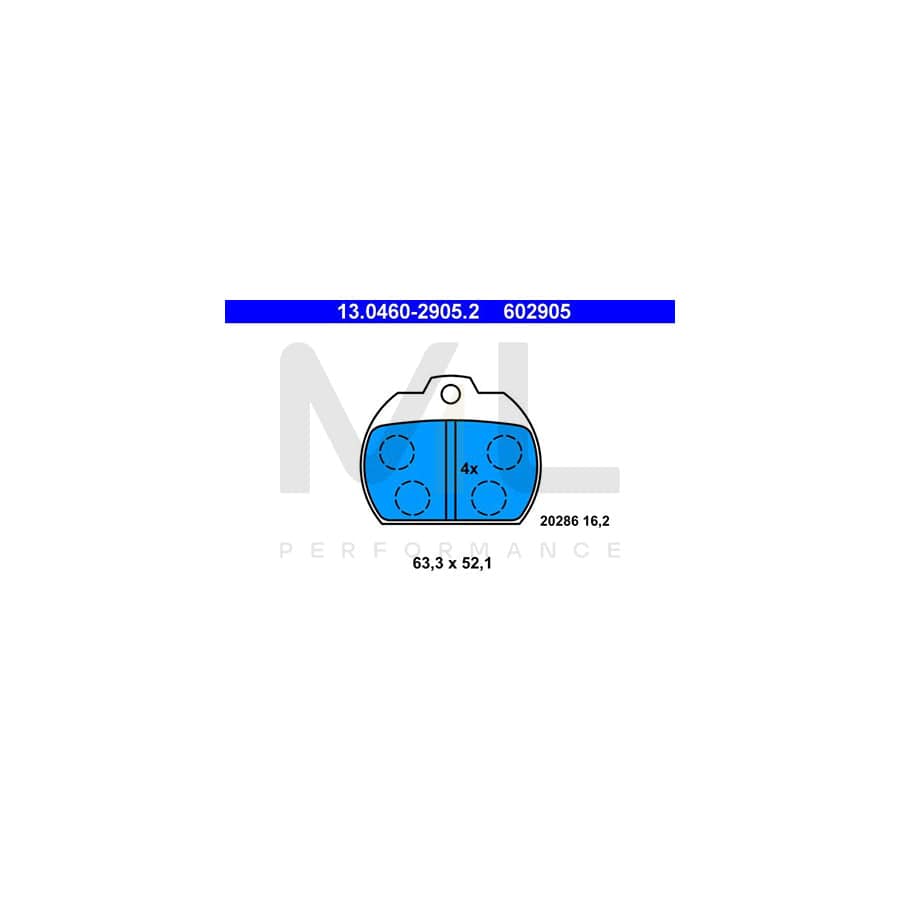 ATE 13.0460-2905.2 Brake pad set for VW KAEFER excl. wear warning contact, not prepared for wear indicator