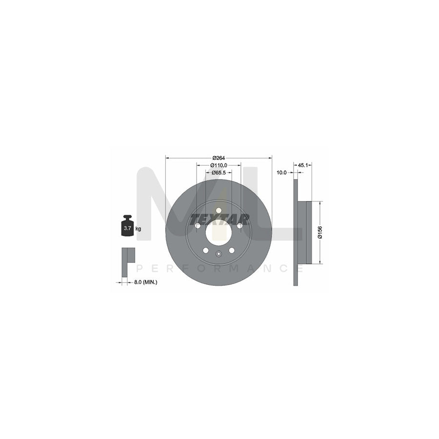 TEXTAR PRO 92277303 Brake Disc Solid, Coated, without wheel hub, without wheel studs  - 1 piece
