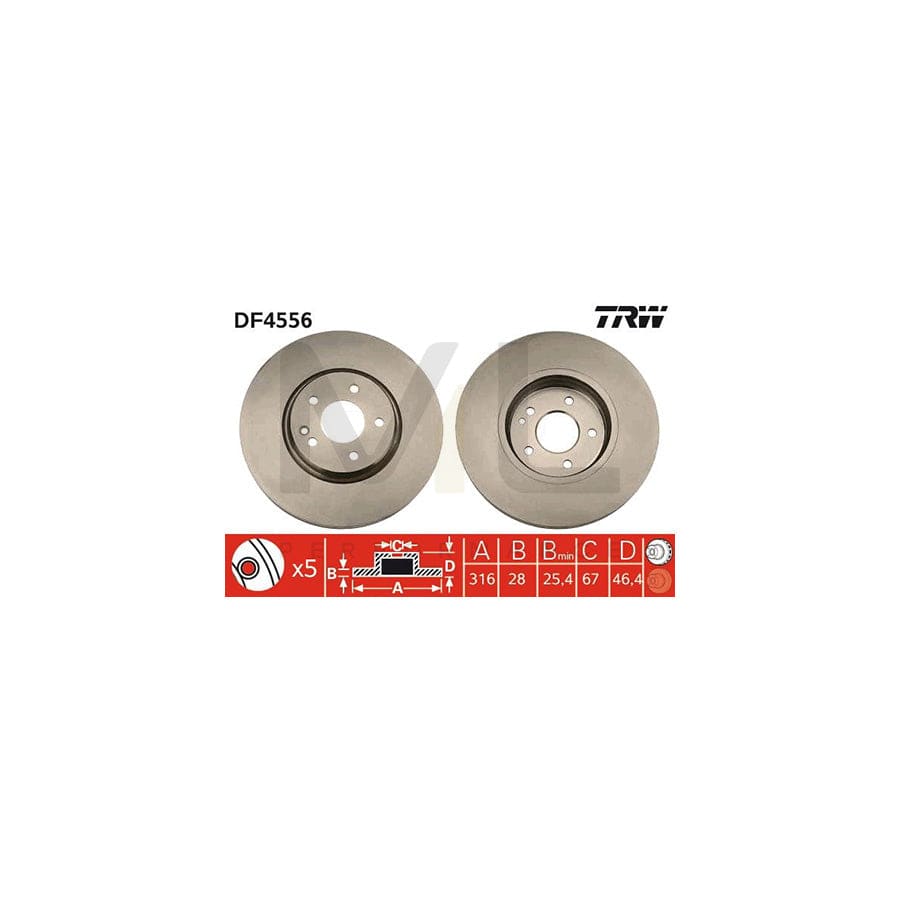 TRW DF4556 Brake Disc Vented, Painted, High-carbon  - 1 piece