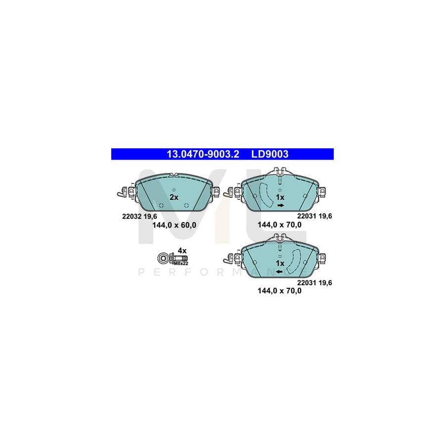 ATE 13.0470-9003.2 Brake pad set excl. wear warning contact, prepared for wear indicator, with brake caliper screws