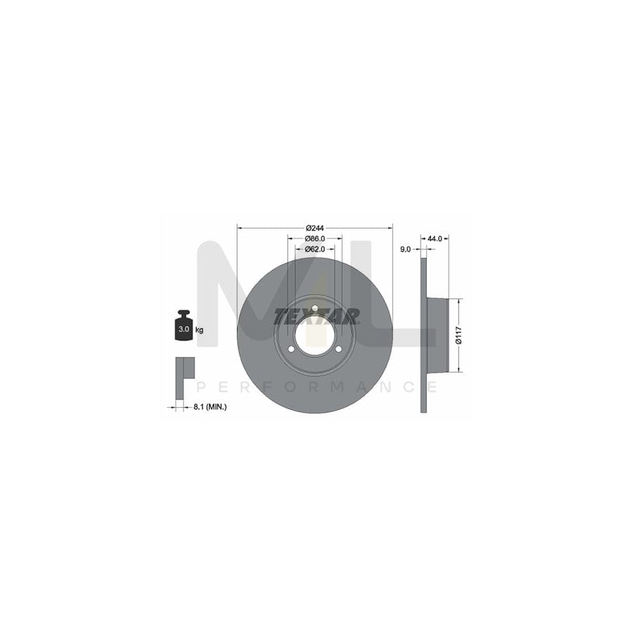 TEXTAR 92022100 Brake Disc Solid, without wheel hub, without wheel studs  - 1 piece