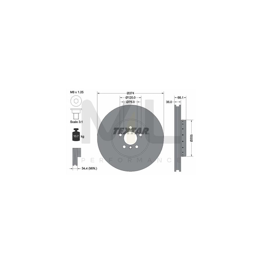 TEXTAR PRO+ 92266025 Brake Disc Internally Vented, Two-piece brake disc, Coated, High-carbon, with bolts/screws, without wheel hub, without wheel studs