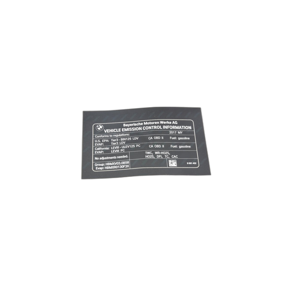 Genuine BMW 71228681402 F34 F36 F32 Label "Exhaust Emission" MY17 (Inc. 440iX, 340iX & 440i)