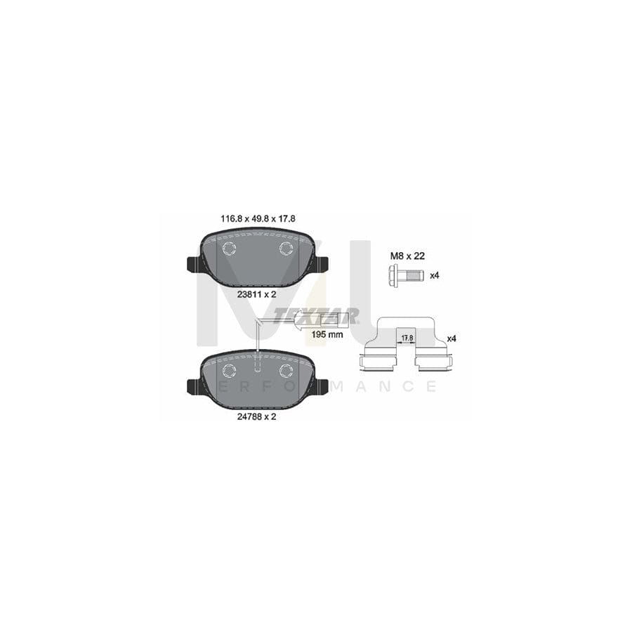 TEXTAR 2381101 Brake pad set for ALFA ROMEO GIULIETTA with integrated wear warning contact, with brake caliper screws