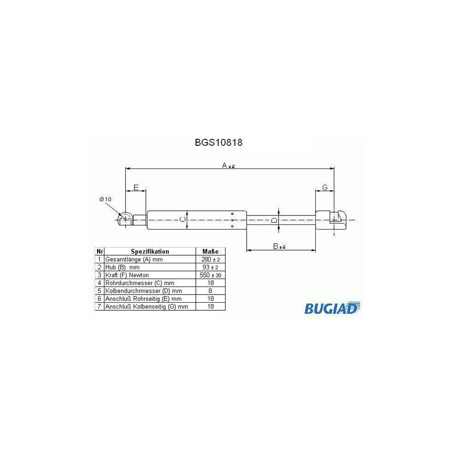 BUGIAD Bgs10818 Tailgate Strut for Saab 9-5 Saloon (Ys3E)