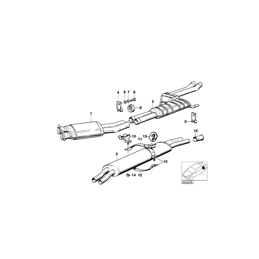 Genuine BMW 18121175360 E23 Rear Muffler (Inc. 745i)