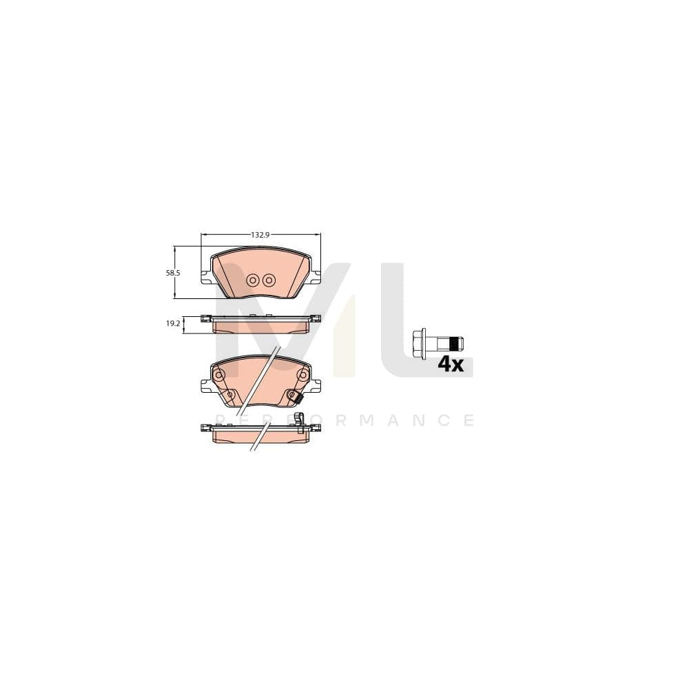 TRW Gdb2151 Brake Pad Set For Fiat Tipo With Acoustic Wear Warning, With Brake Caliper Screws
