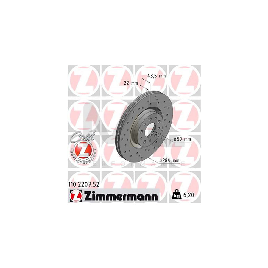 ZIMMERMANN SPORT COAT Z 110.2207.52 Brake Disc Internally Vented, Perforated, Coated  - 1 piece