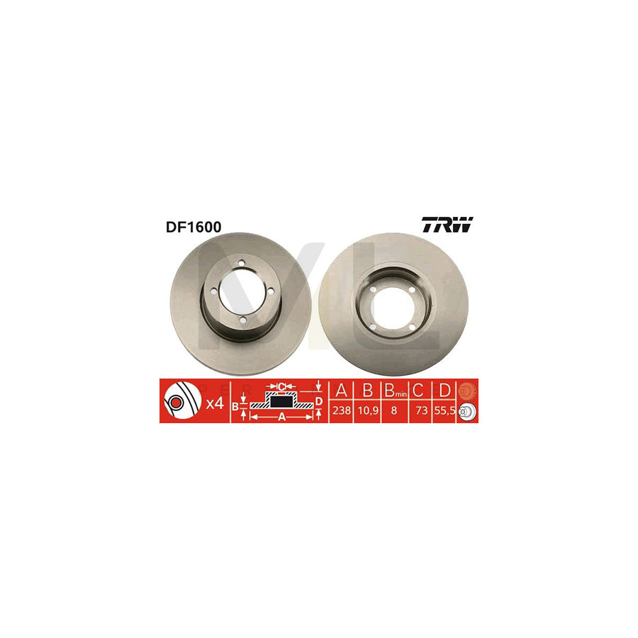 TRW DF1600 Brake Disc Solid  - 1 piece