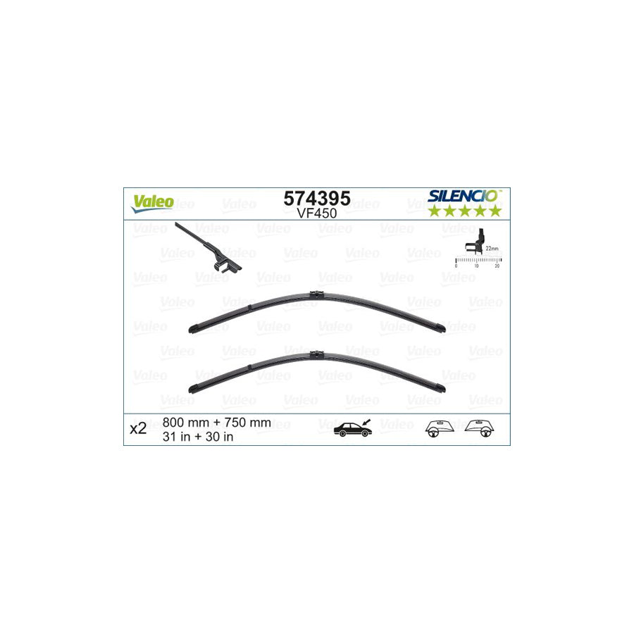 Valeo Silencio Flat Blade Set, Silencio X.Trm 574395 Wiper Blade For Citro?? C4
