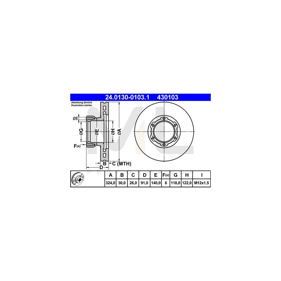 ATE 24.0130-0103.1 Brake Disc Vented, Alloyed / High-carbon  - 1 piece