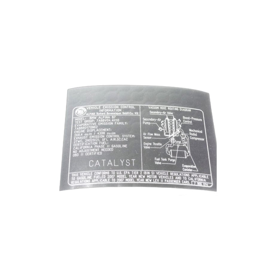Genuine BMW 71227966014 E65 Label "Exhaust Emission" ALPINA (Inc. ALPINA B7)