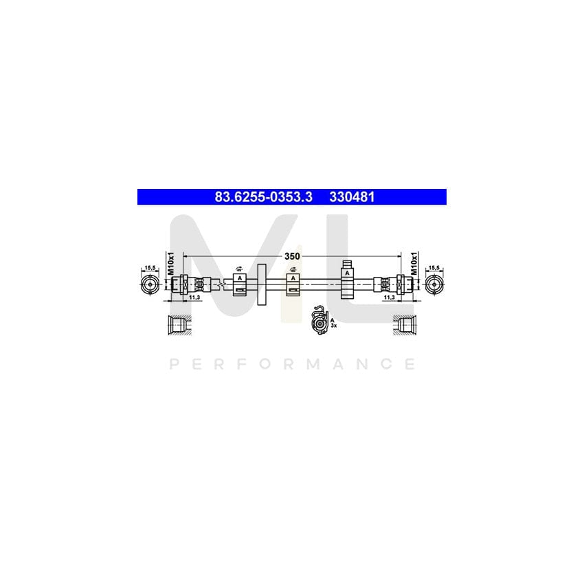 ATE 83.6255-0353.3 Brake Hose for VW TRANSPORTER 350mm