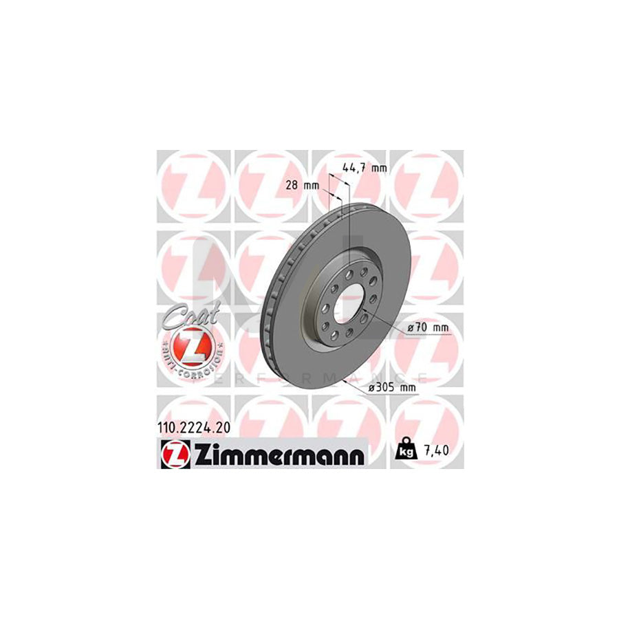 ZIMMERMANN COAT Z 110.2224.20 Brake Disc for ALFA ROMEO Giulia Saloon (952) Internally Vented, Coated  - 1 piece