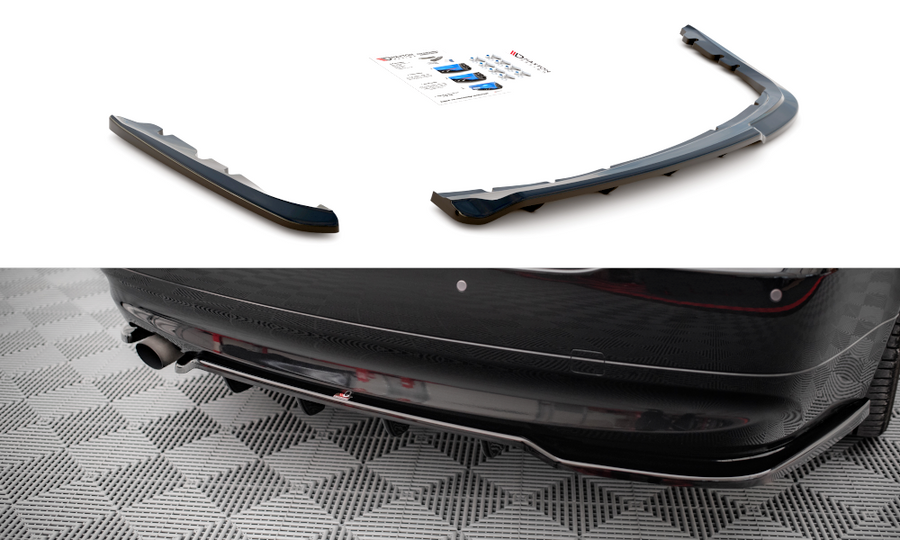 Maxton Design BM-3-90-RSD1T+RD1T Central Rear Splitter (with Vertical Bars) BMW Series 3 E90 Sedan | ML Performance US Car Parts