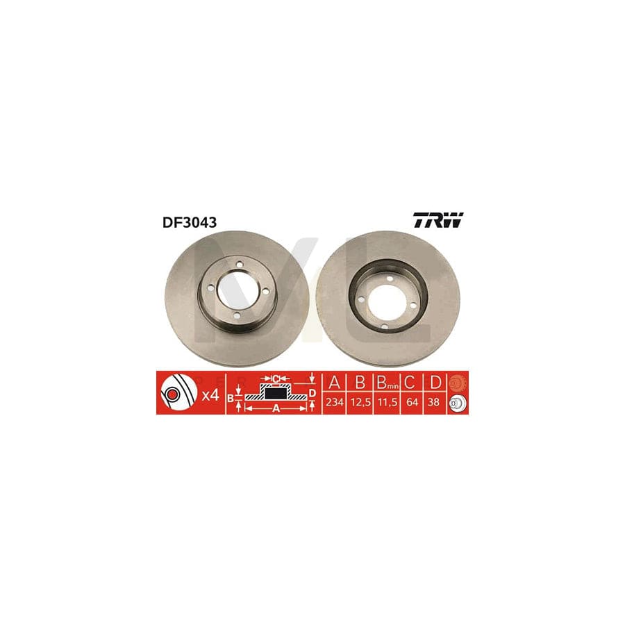TRW DF3043 Brake Disc for DAIHATSU Charmant Solid, Painted  - 1 piece