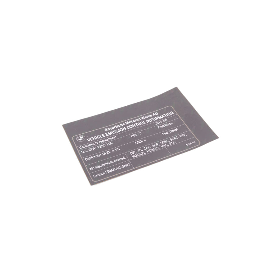 Genuine BMW 71228586415 F30 F31 Label "Exhaust Emission" MY15 (Inc. 328d & 328dX)