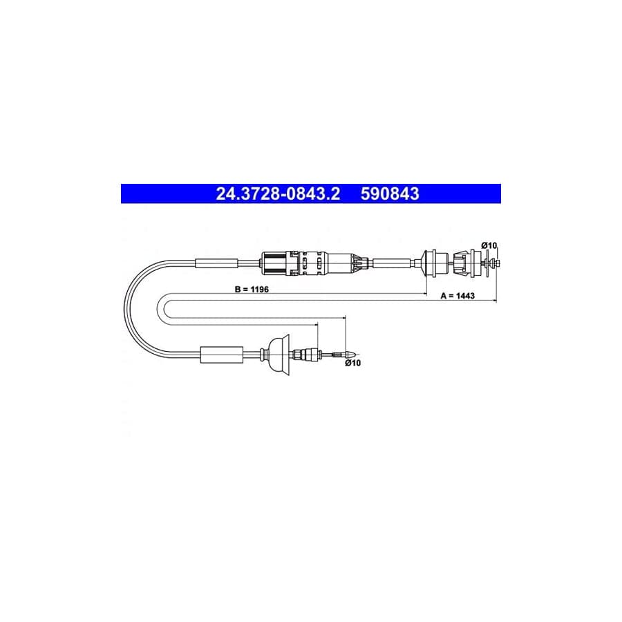 ATE 24.3728-0843.2 Clutch Cable for Peugeot 405