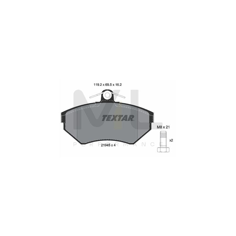 TEXTAR 2194502 Brake pad set not prepared for wear indicator, with brake caliper screws