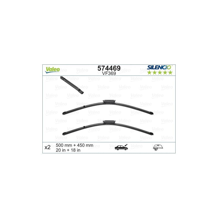 Valeo Silencio Flat Blade Set, Silencio X.Trm 574469 Wiper Blade For Renault Clio Ii Hatchback (Bb, Cb)